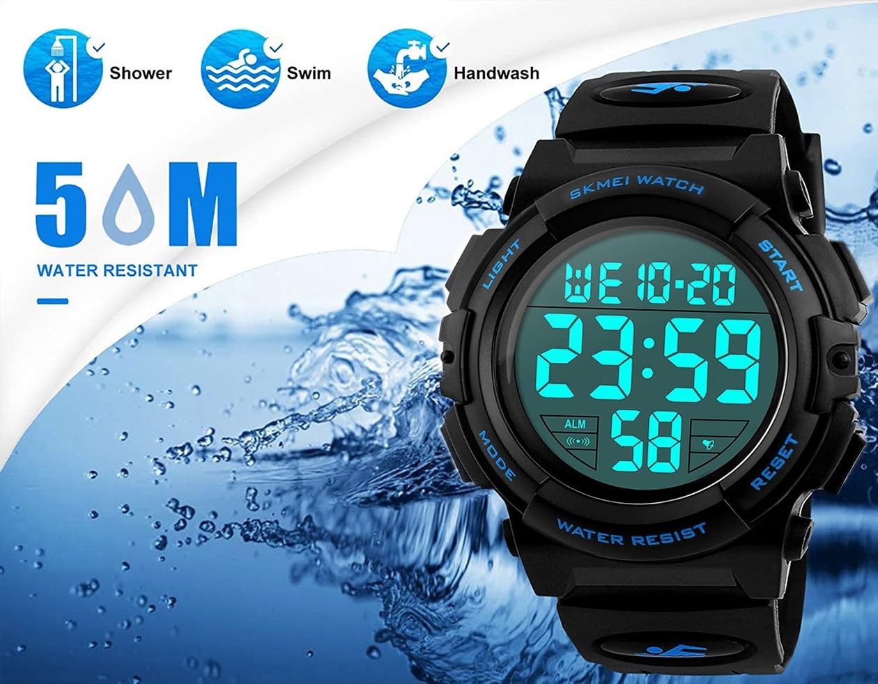 Men’s Military Tactical Sport Digital Watch 50mm Large Face Black WaterProof 50M