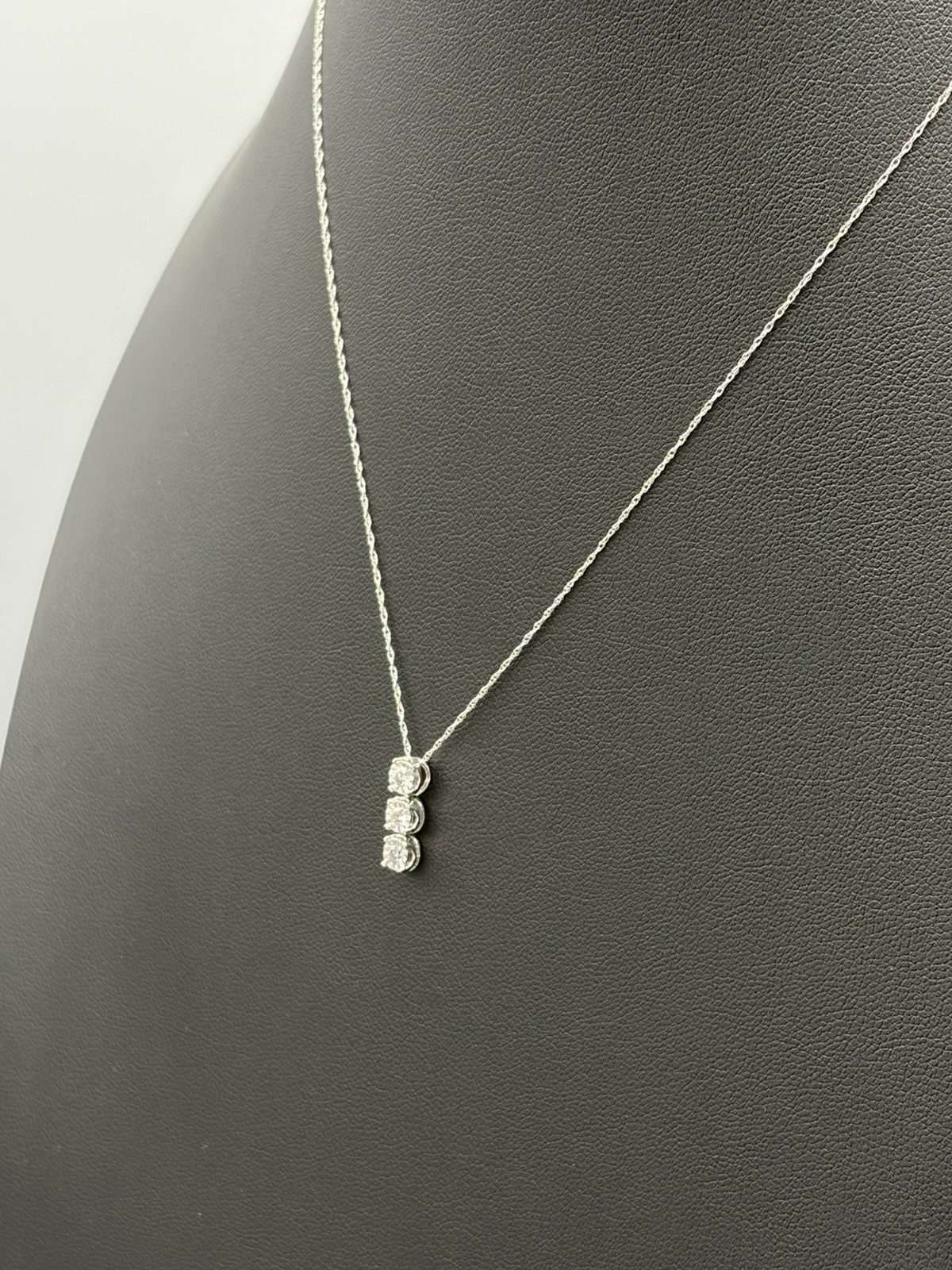 10K Gold 3-Stone Natural Diamond Pendant Necklace – 0.05 CT – Brand New