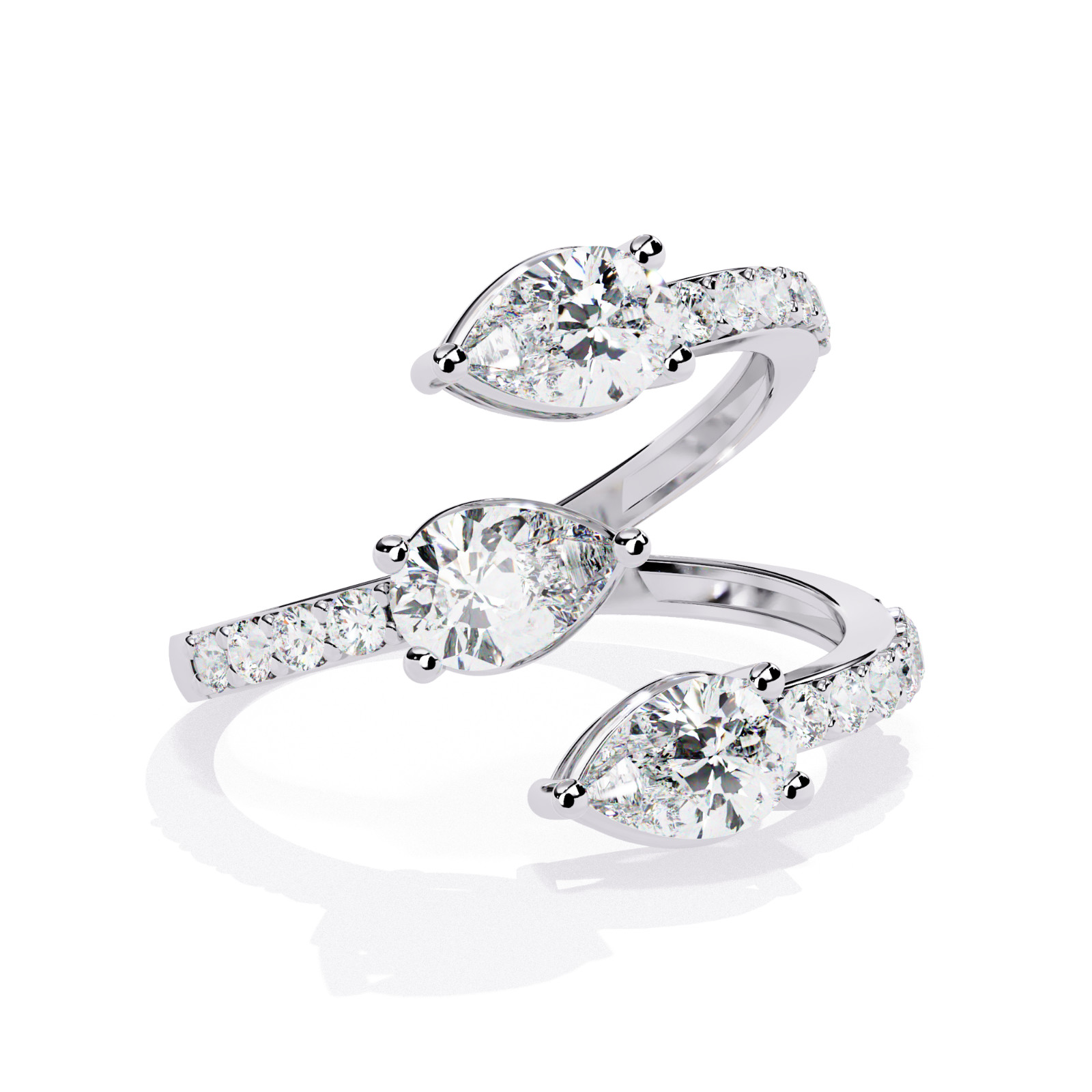 3 Stone Pear Moissanite Engagement Ring 925 Sterling Silver CZ Bridal
