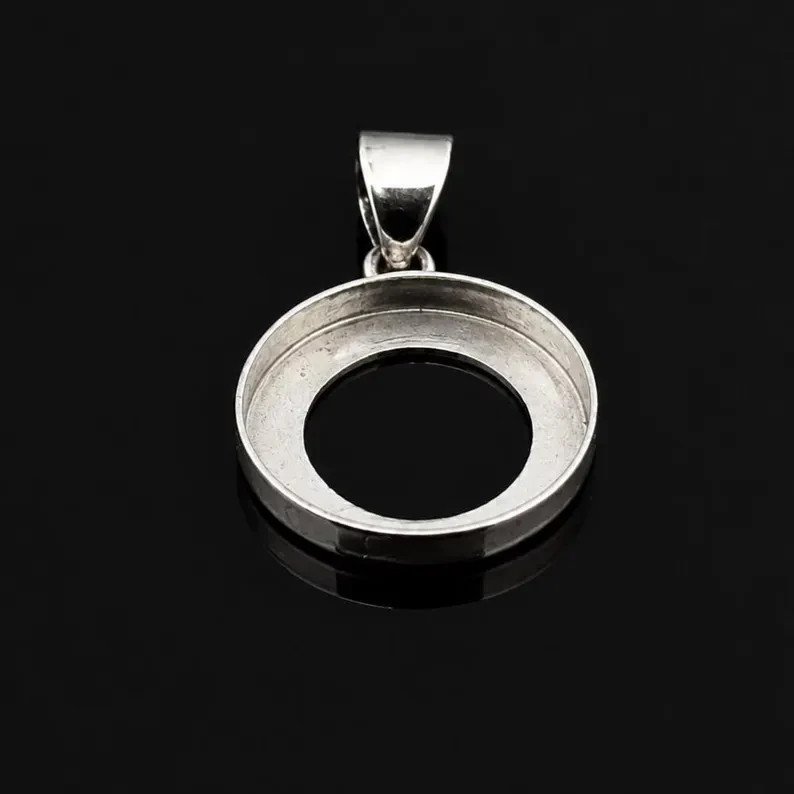 925 Sterling Silver 10mm Round Bezel Pendant Setting Handmade DIY Jewelry