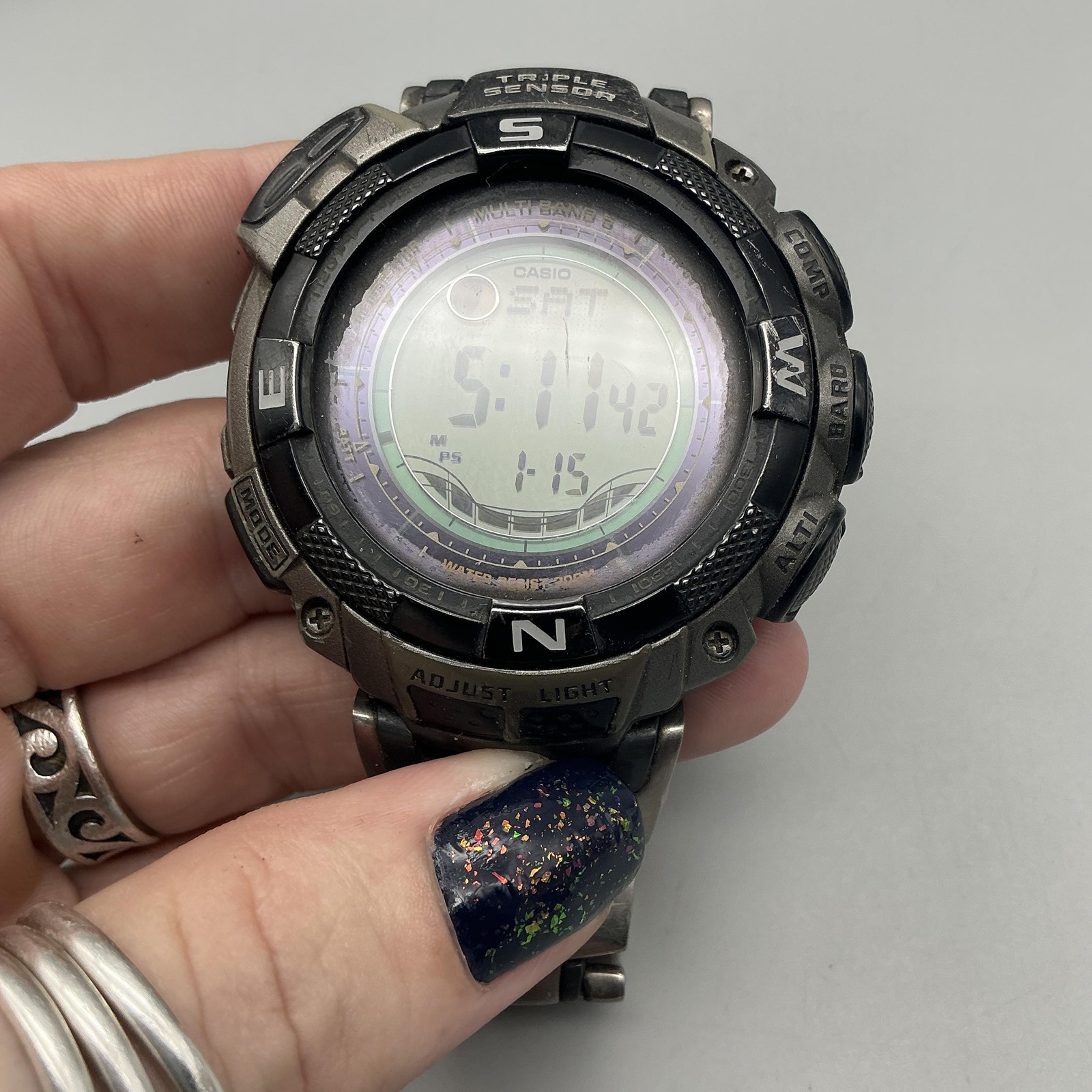 Casio Pathfinder PAW-1500T Mens Watch 49mm Titanium Solar Day Date 7.25″