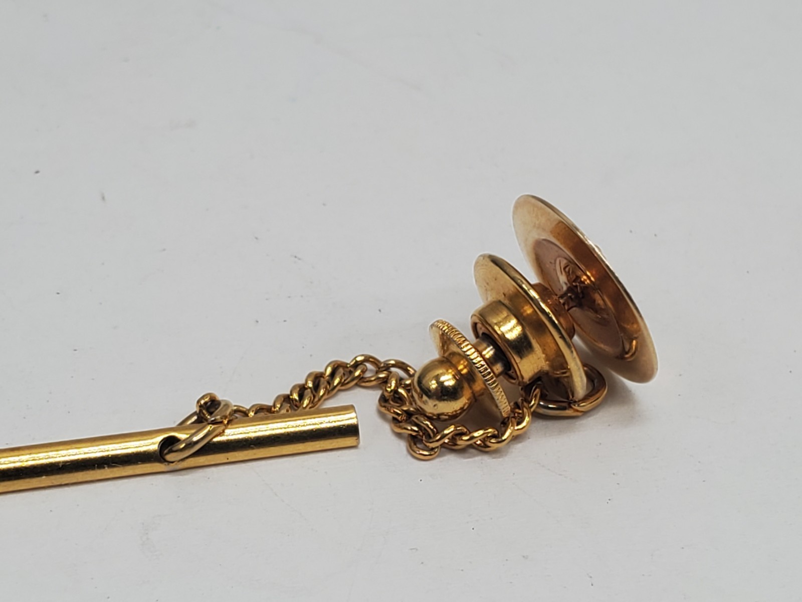 14K Solid Yellow Gold Center 2.5mm Diamond Tie Tack ~0.5” Pin 1.17g