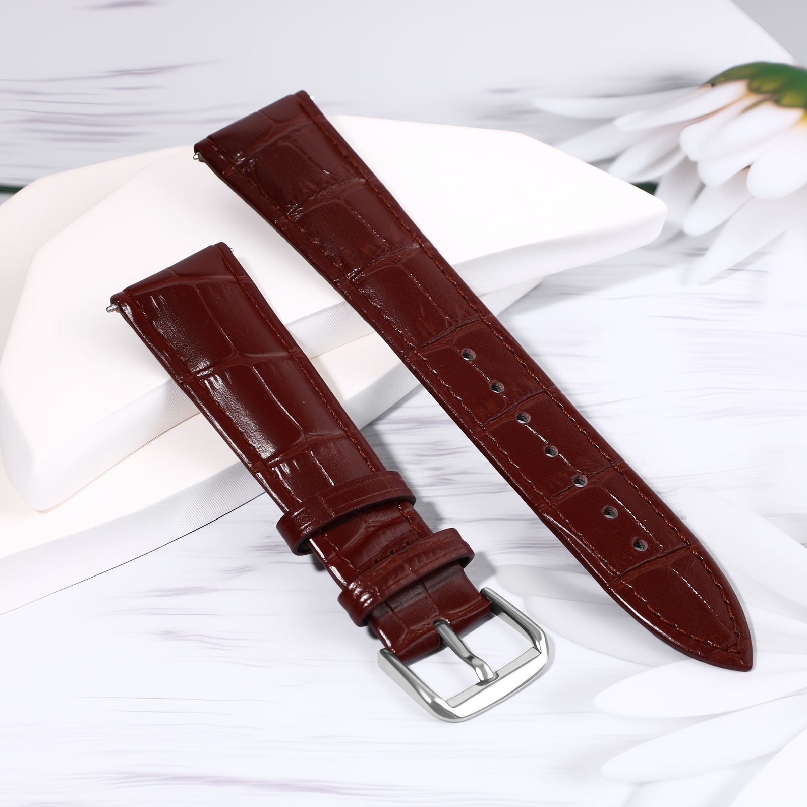Genuine Leather Replace Stainless Steel Buckle Spare Watch Strap Width18-24mm