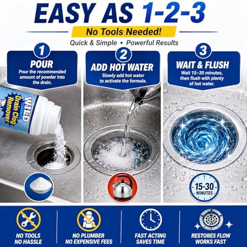 Drain Clog Remover Powder 4 Pack, Sink & Drain Cleaner Fast Drain Cleaner 4Pack
