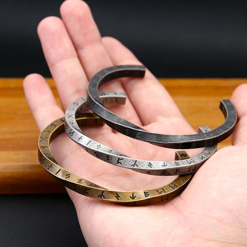 Bracelet d’ouverture Mobius en acier inoxydable 316L, Runes Viking, pour hommes