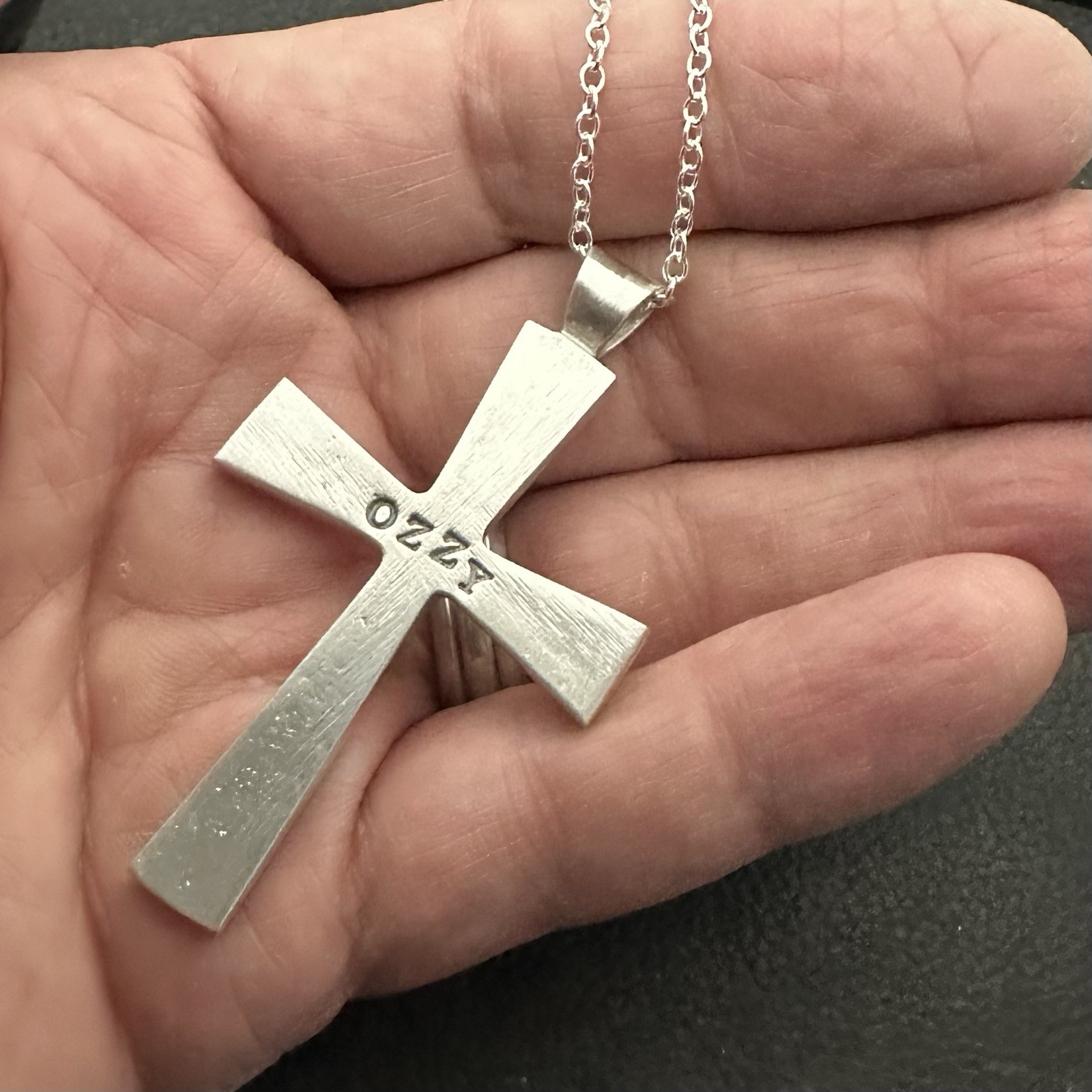 MJG STERLING SILVER. 2.5 x 1.5 ” OZZY BLACK SABBATH CROSS . NO CHAIN. 23 GR.