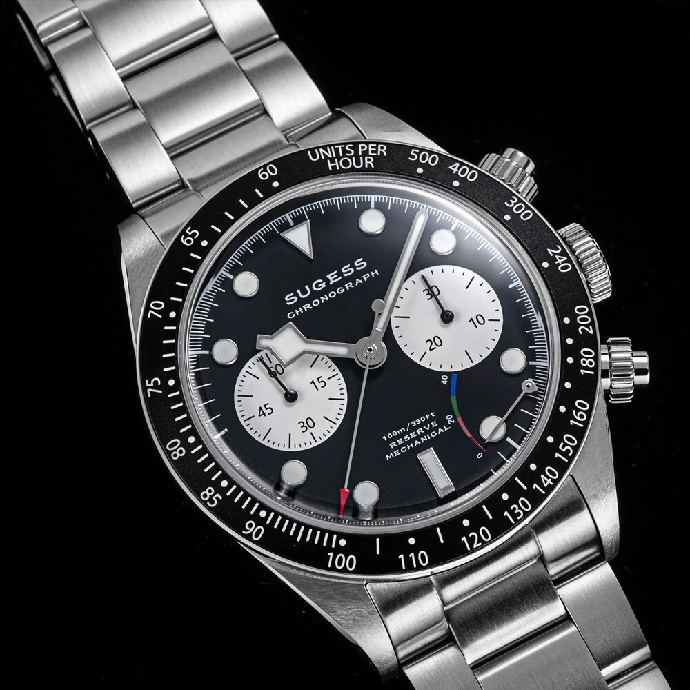 Sugess S457 Mechanical Chronograph Steel Black White Sapphire Men’s Watch