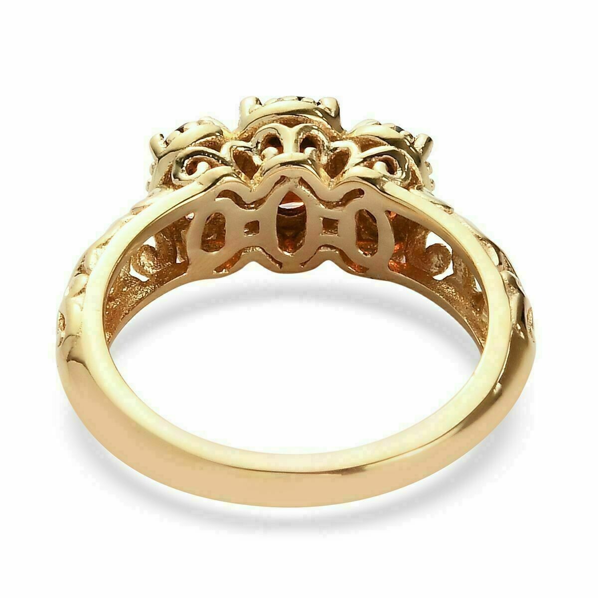 3Ct Oval Cut Three Stone Red Garnet Lab Created VintageRing 14K Yellow Gold Over