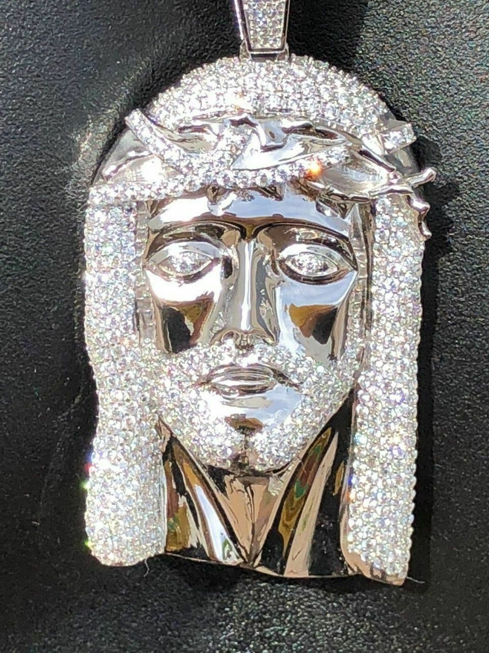 3″ Jesus Pendant Piece Solid 925 Silver /14k Gold Plated ICY CZ & Moon Cut Chain