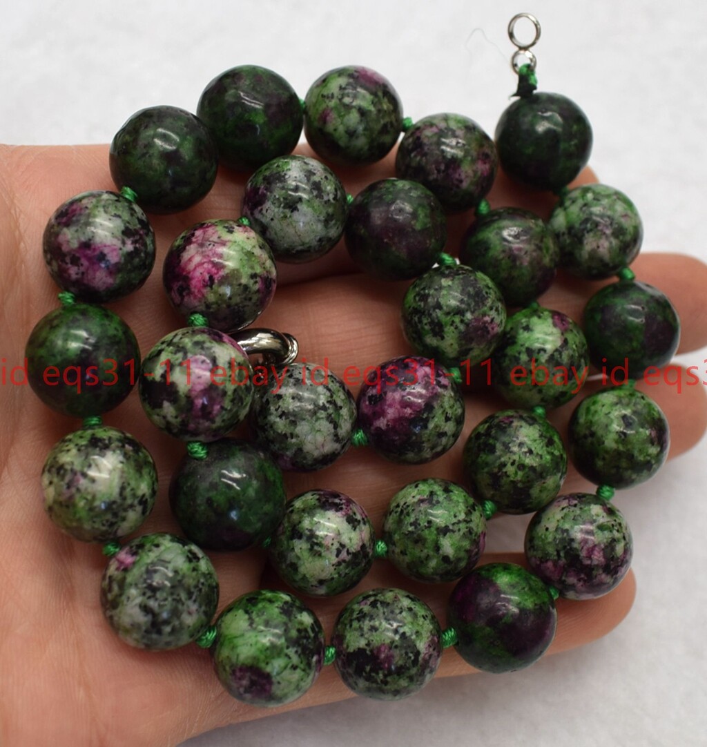 14mm Fashion Red Gems in Zoisite Round Gemstone Beads Necklace 16-48”
