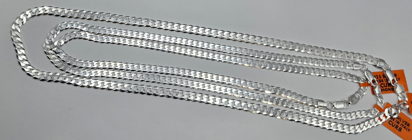 NEW CUBAN CURB Chain Necklaces, 925 Sterling Silver, Italy Handmade, 6mm-7mm