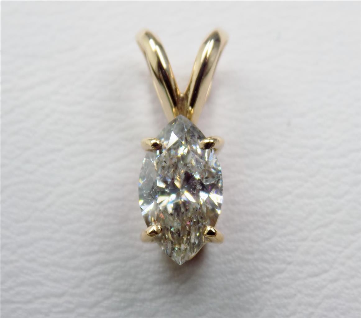 NEW GIA CERTIFIED MARQUISE CUT NATURAL DIAMOND PENDANT 14K YELLOW GOLD