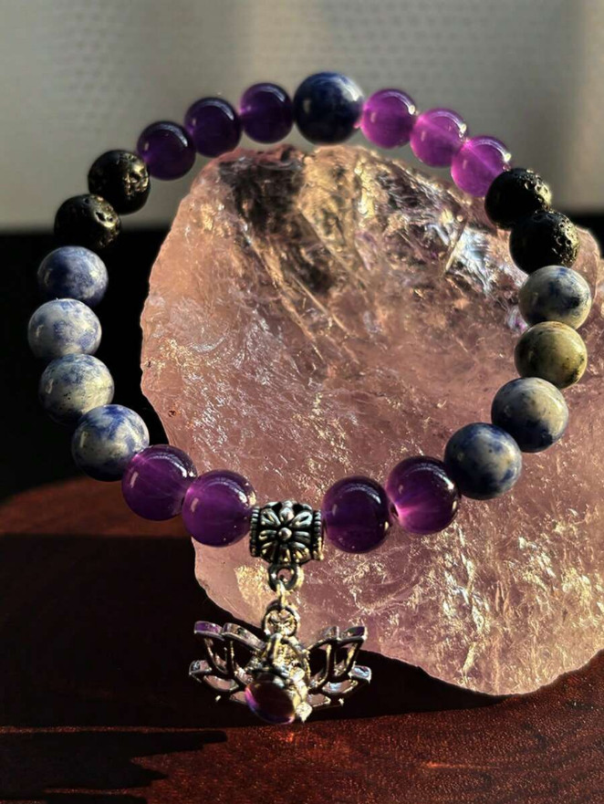 Chakra Healing Natural Stone Round Gemstone Lotus Energy Beads Bracelet Jewelry