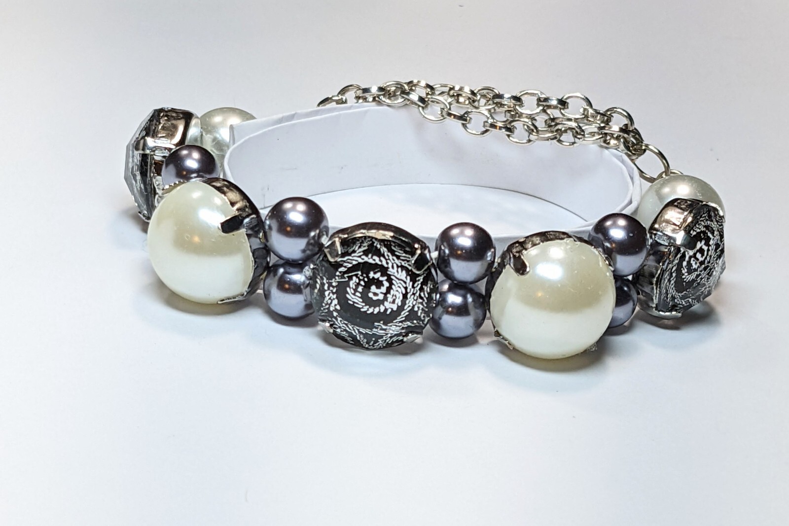 Flower Bracelet Chain Bracelet Woman Rose Purple Silver Stretch Beaded 6 pcs