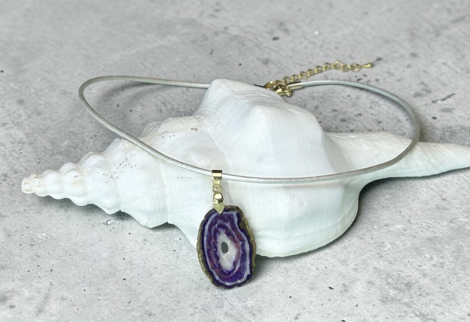 Sm Faux Amethyst Geode Slice Polymer Clay Handmade Pendant Necklace SS Clasp