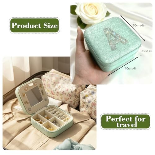 Mothers Day Gift Travel Jewelry Case for Women, Large Jewelry Organizer Green A