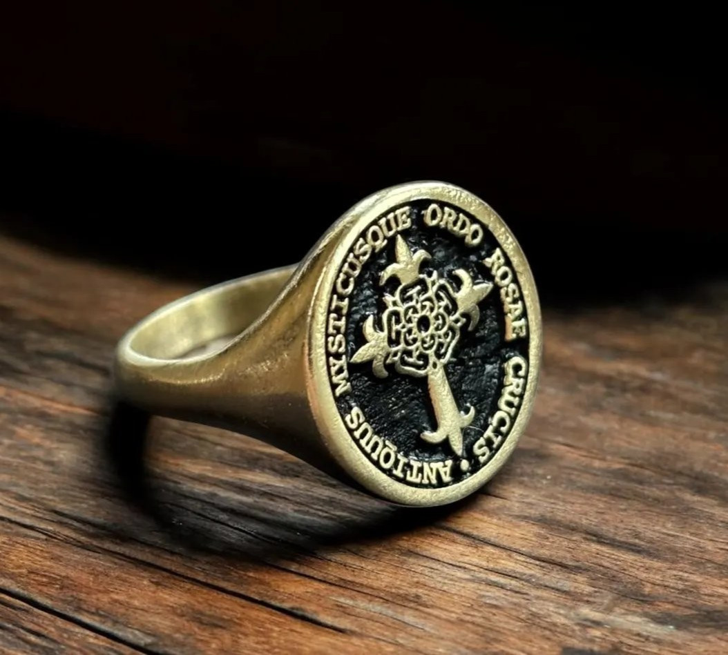 Sacred Rosae Crucis Signet Ring 925 Sterling Silver Rosicrucianism Symbol Ring
