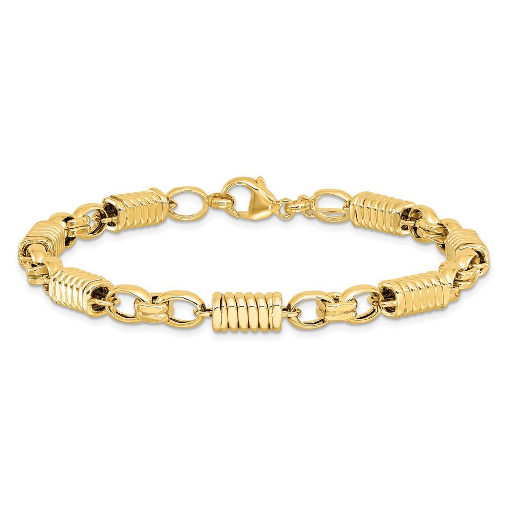 14k Yellow Gold Polished and Grooved 5.4mm Fancy Link Mens Bracelet 8.5″