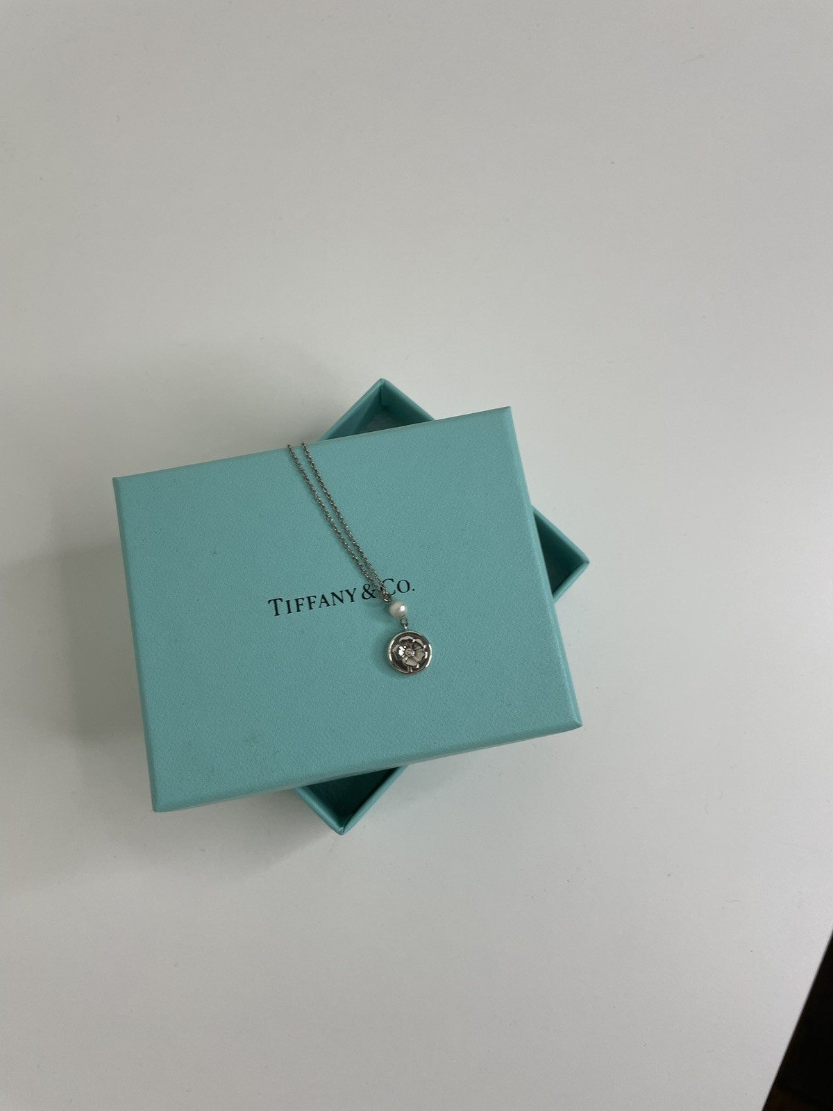 Tiffany & Co Silver RARE Nature Rose Pearl Pendant 17 Inch Necklace!