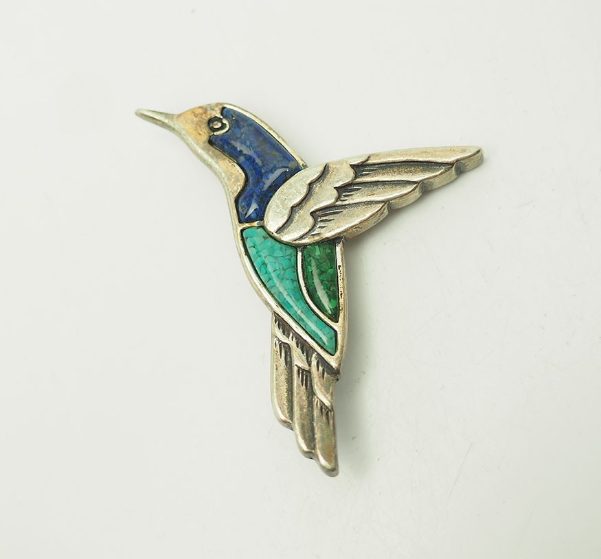 Vintage sterling silver inlay Colibri hummingbird bird pin by Carolyn Pollack