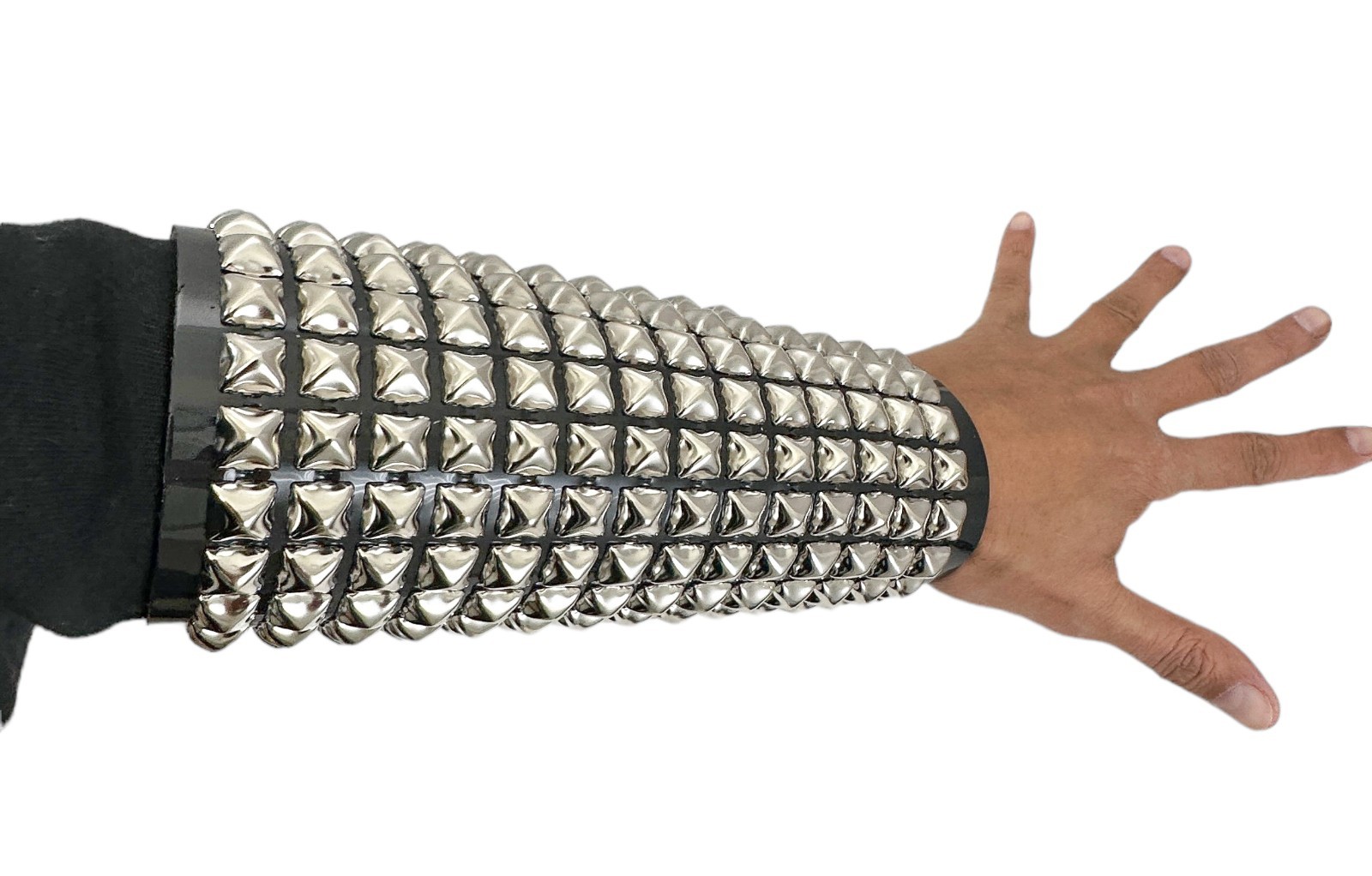 14 ROW PYRAMID STUD GAUNTLET BRACER WITH BUCKLE PVC VINYL PUNK THRASH METAL USA