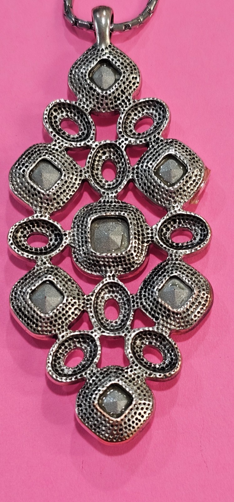 Three piece set chain pendant bracelet silver tone crystals unbranded sparkly.