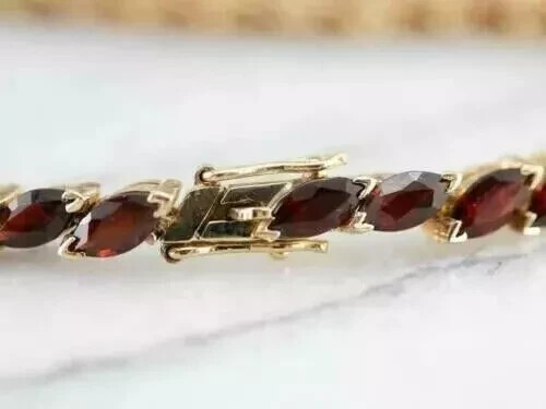 12ct Marquise Lab Created Garnet Diamond Tennis Bracelet 14K Yellow Gold Plated