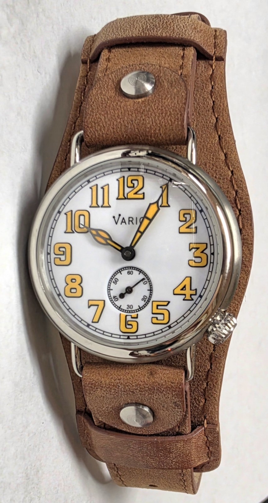 Vario 1918 Trench White Dial Orange Lume WWI Watch – USED with Box and Papers