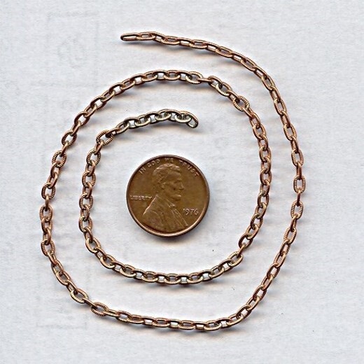 3 FEET VINTAGE AGED COPPER COATED STEEL 4x3mm. KNURLED CABLE CHAIN CH59