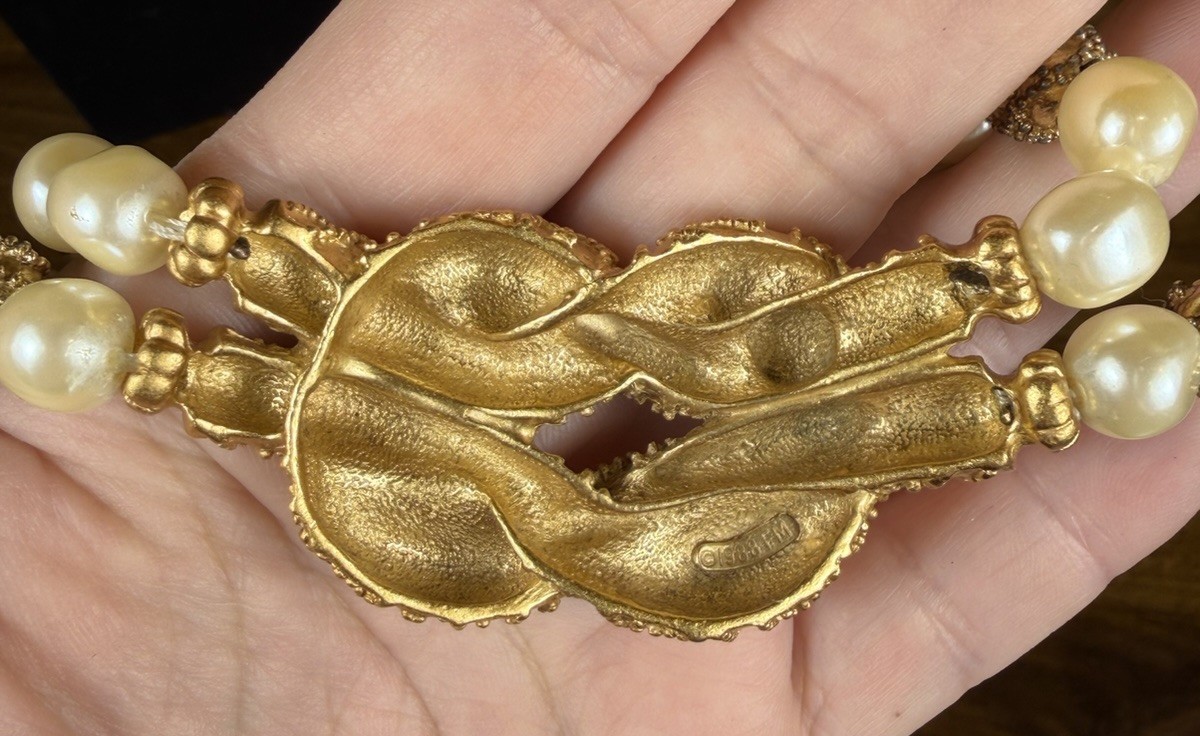 Franklin Mint Mary McFadden Beaded Pearl Necklace 1988 Etruscan Gold Plated