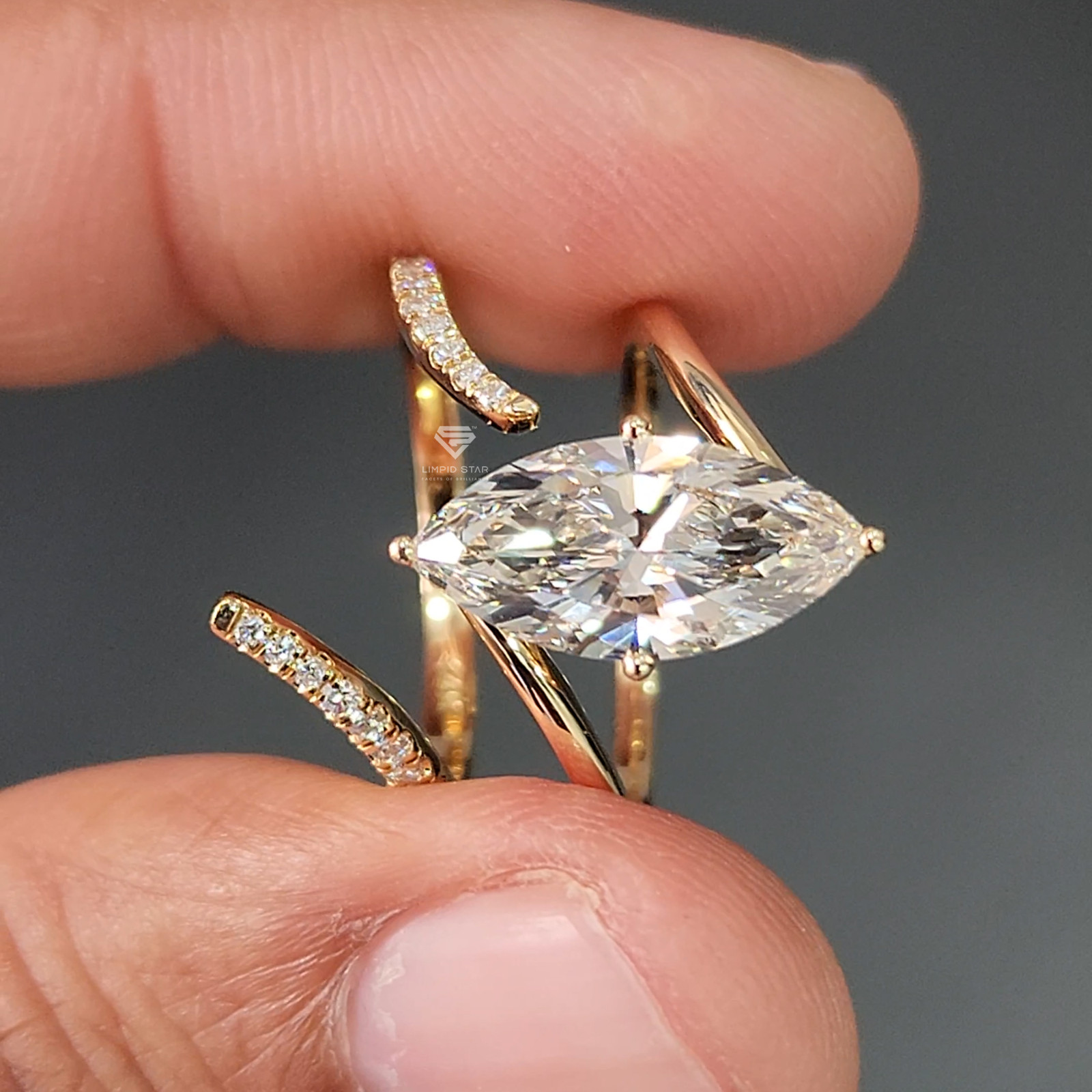 2.40CT Marquise Cut Lab Grown Diamond Ring G VS1 IGI 14K Yellow Gold Size 6