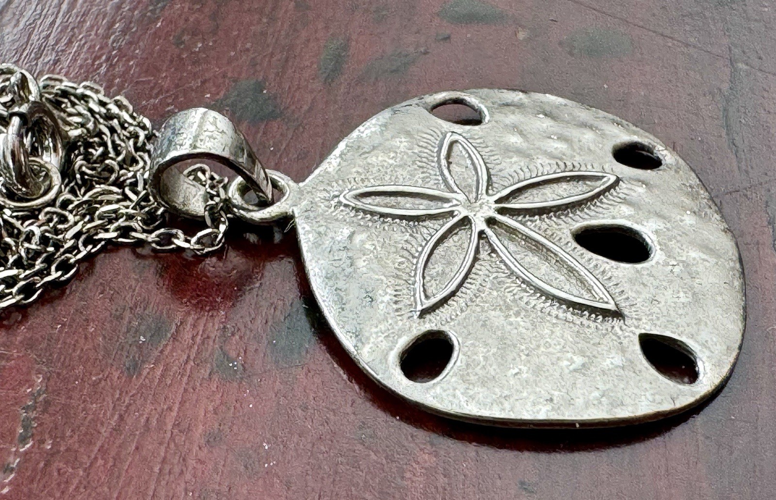 Vtg Sand Dollar Shell Necklace & Pendant Sterling Silver 16” Chain