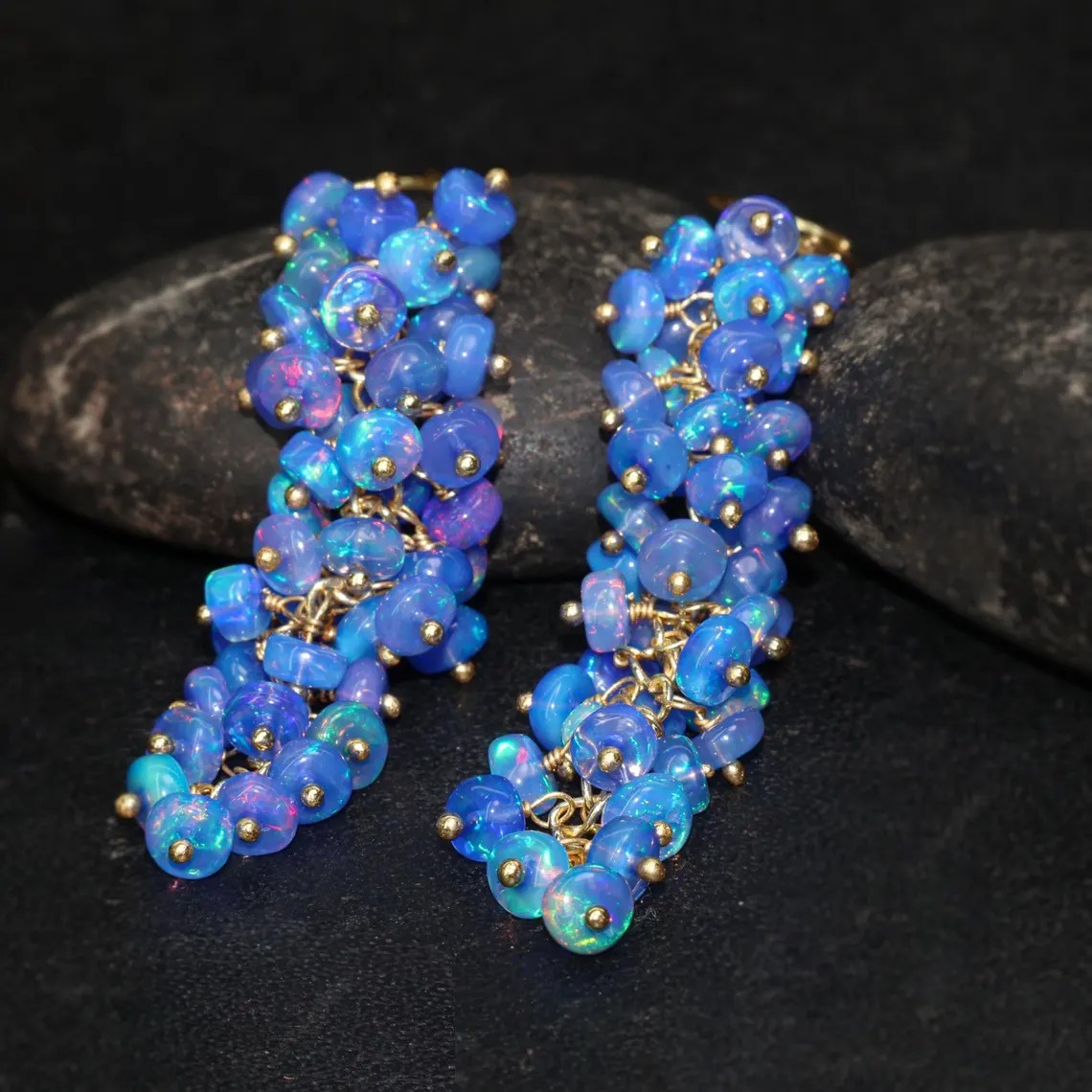 Mix Ethiopian opal gemstones 18k gold handmade earrings jewelry to Gift her b5