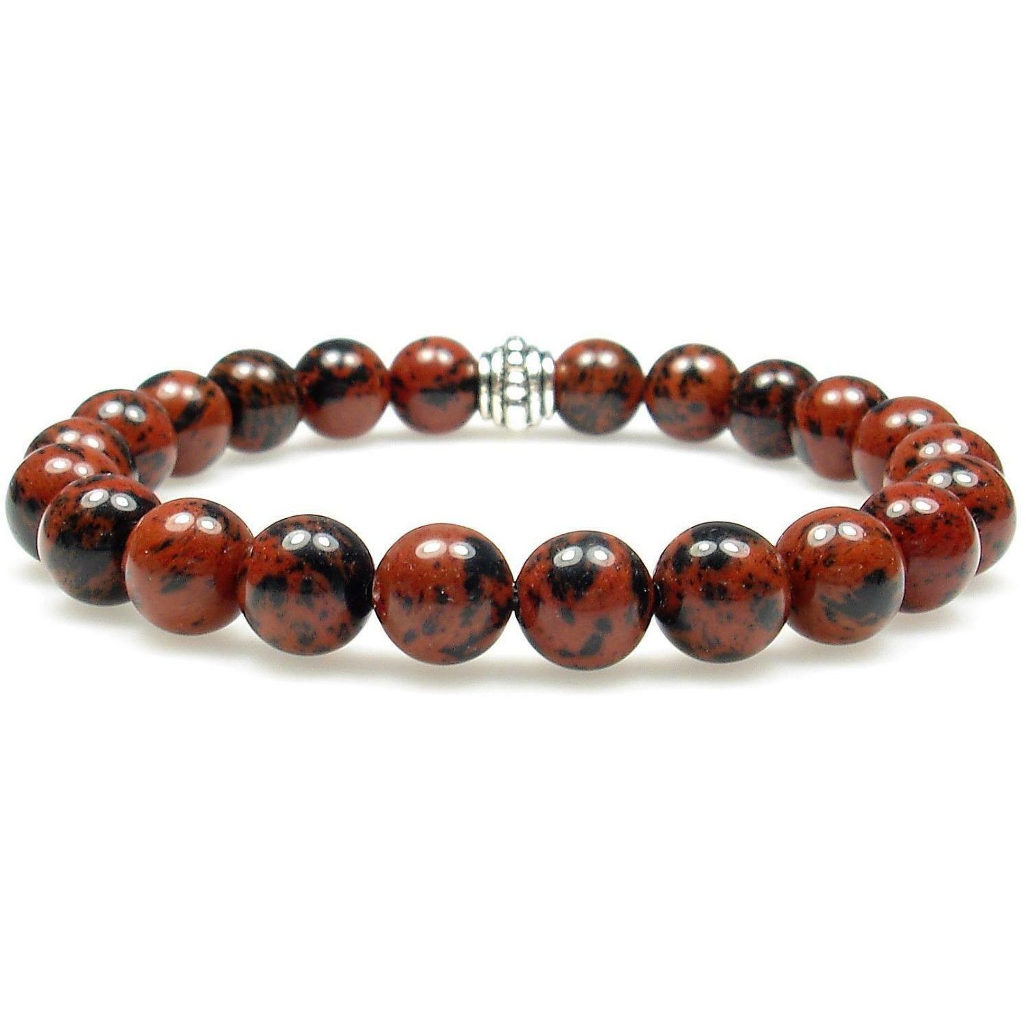 Mahogany Obsidian 8mm Round Crystal Gemstone Bead Bracelet with Description Card