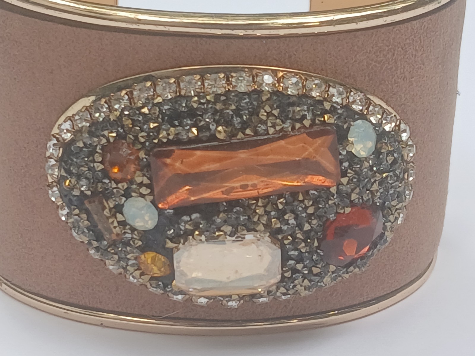 Vintage Cuff Bracelet Gold Tone Rhinestone Mixed Stone Velvet 6.5″ Stunning