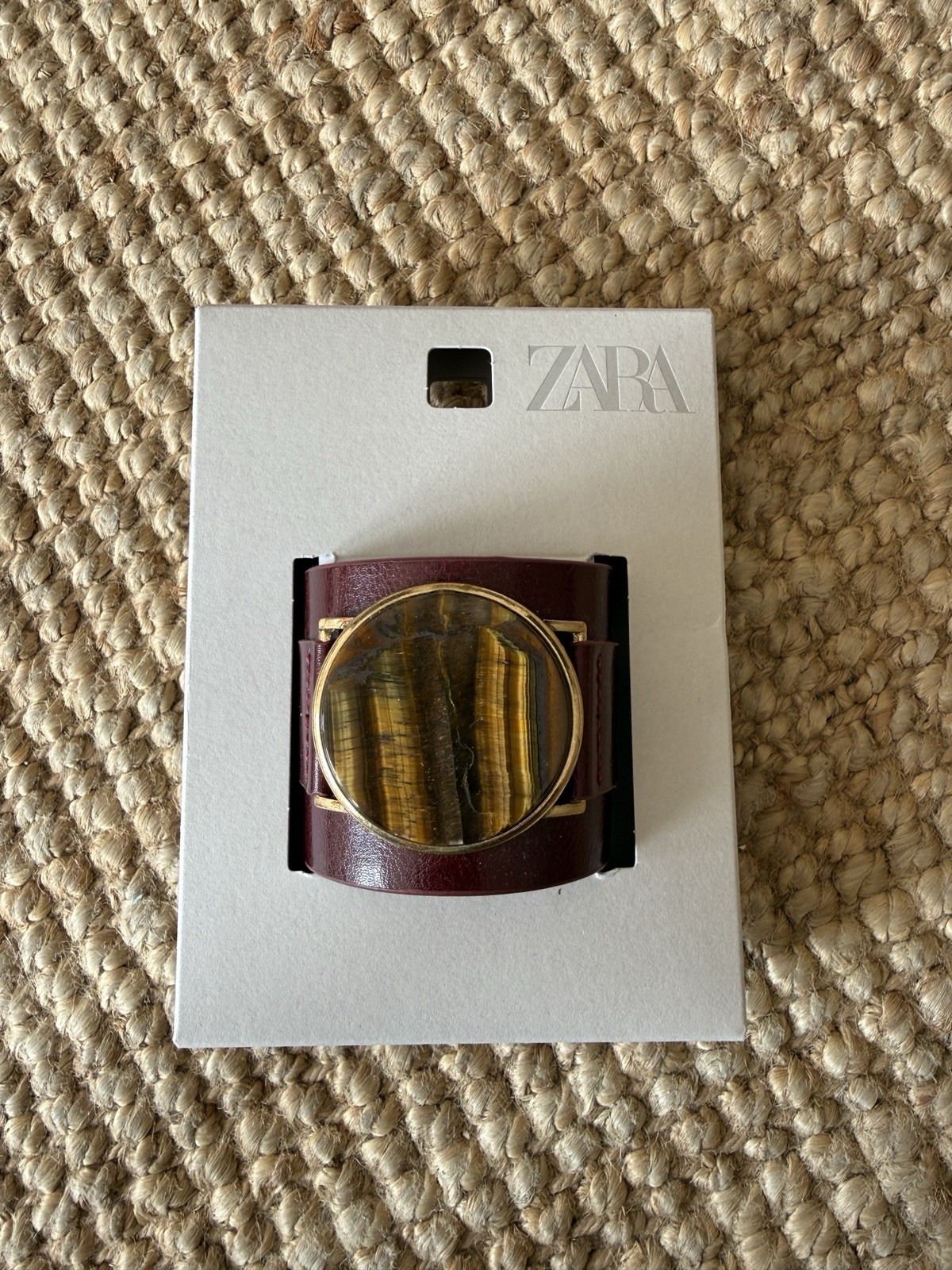 Zara Women Bangle Burgundy Gold Stone Detail NEW