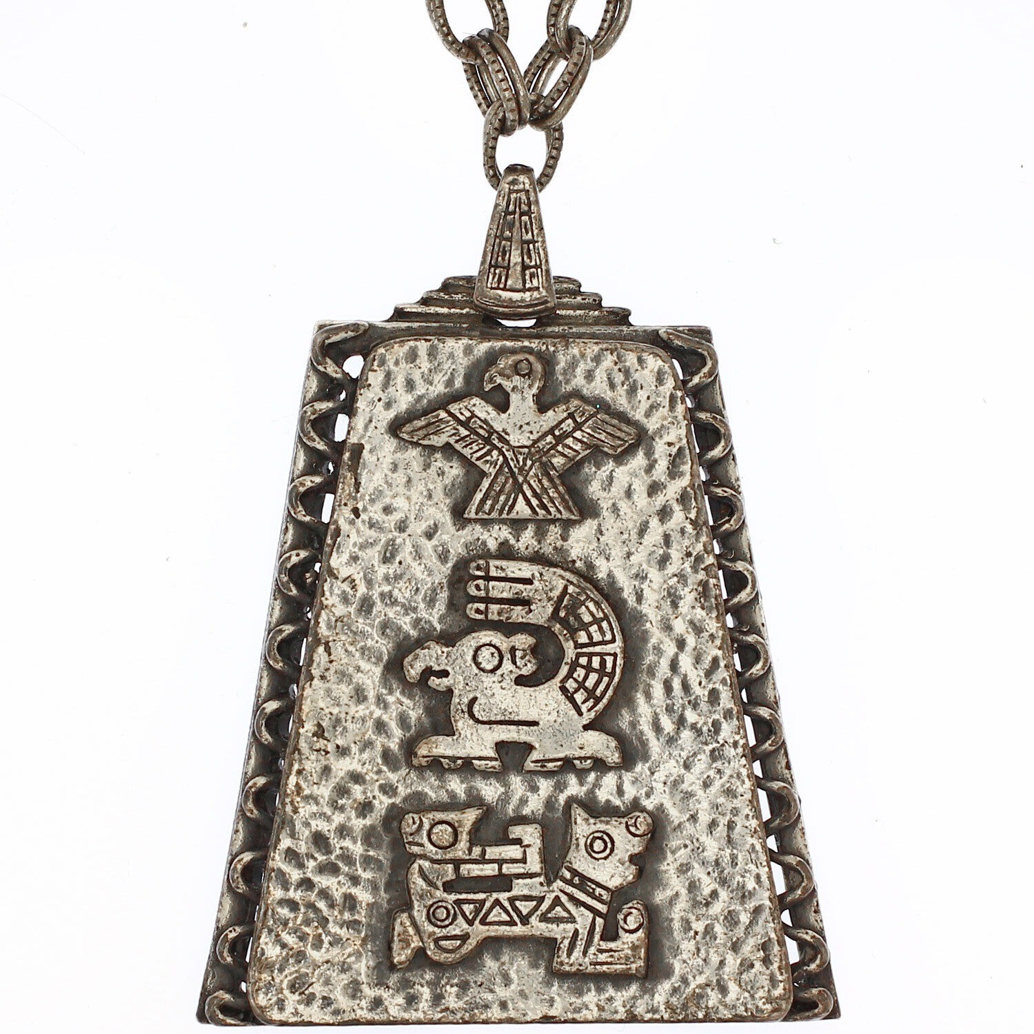 1970s Vintage Pendant Necklace Silver Tone Southwestern Thunderbird Tribal Boho