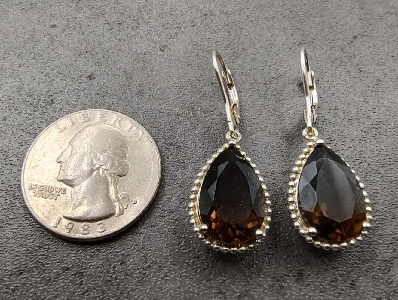 Michelle Albala Sterling Silver Smoky Quartz & Diamond Rev Pendant & Earrings