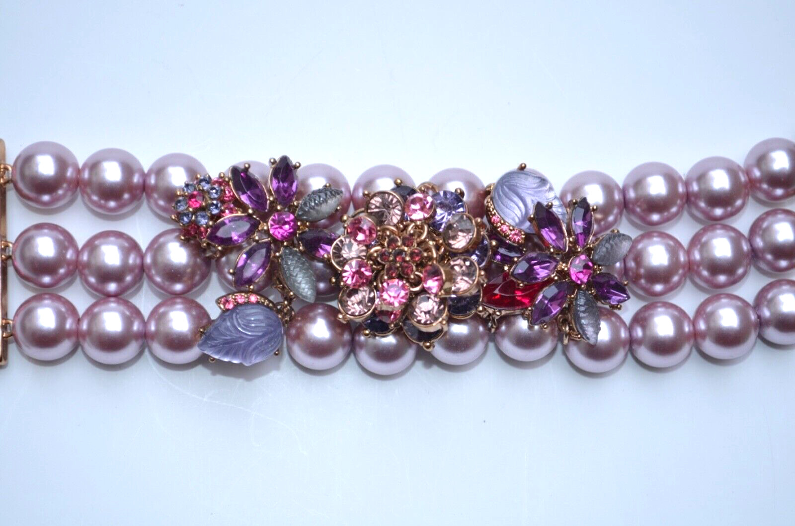 Betsey Johnson Vintage Fall Follies Flower Pearl Lavander Crystal Bracelet
