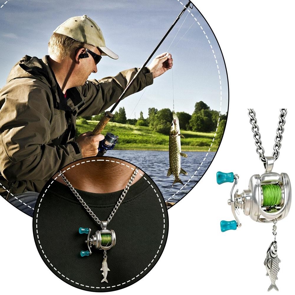 Fishing Reel Necklace Mini Rotating Reel Necklace Angler Jewelry Pendant Gift