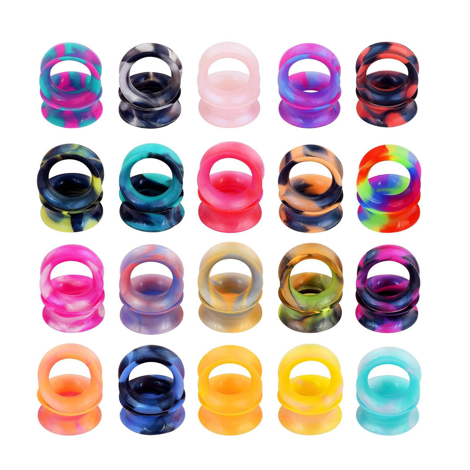 40PCS Silicone Ear Gauges Plugs Tunnels Random Mixed Color Double Flared 2G-3/4″