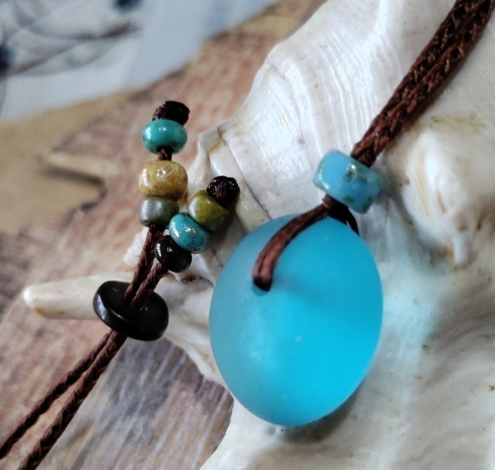Handmade Sea Glass Necklace Gift Men Women Teen Braid Minimalist Bold Adjustable