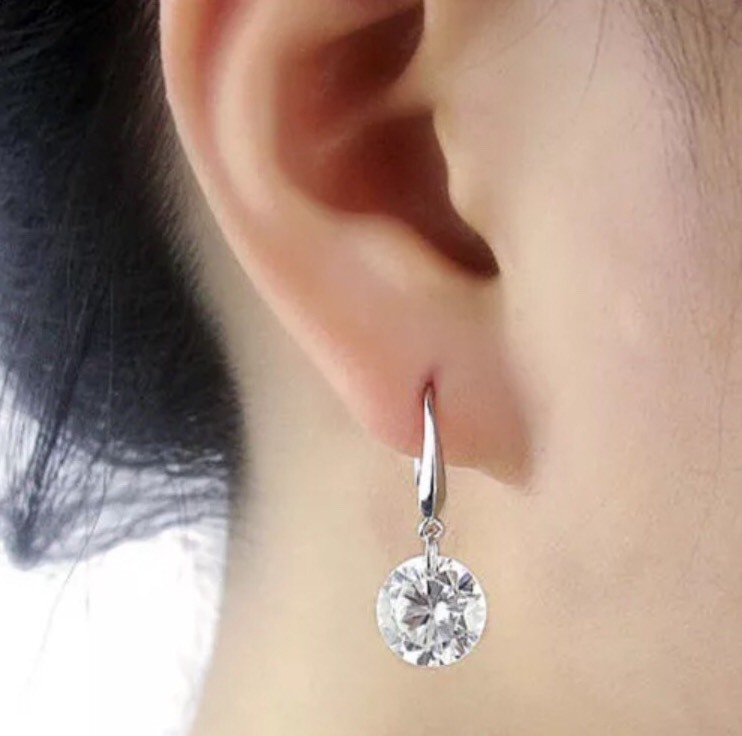 Simulated Diamond Earrings -Silver Tone Rhinestone Dangle Earring Design 26-2