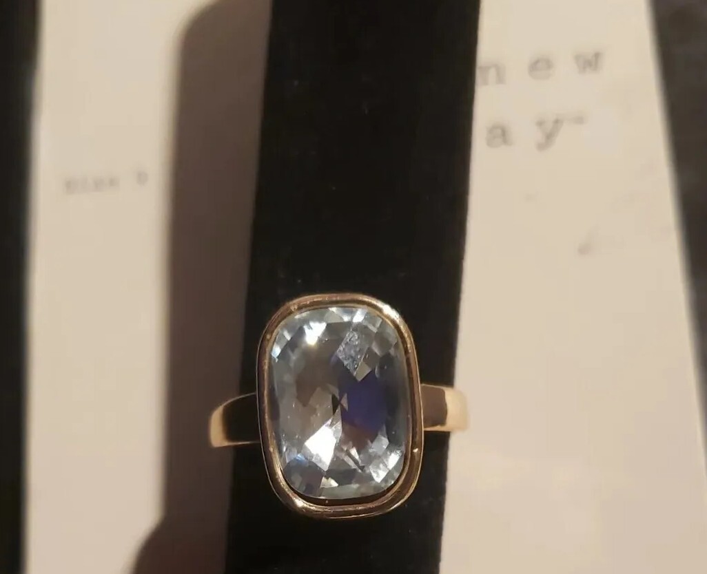 NEW A NEW DAY GOLDTONE RING, LARGE RECTANGLE CRYSTAL STONE, SIZE 9, NWTS $9.99