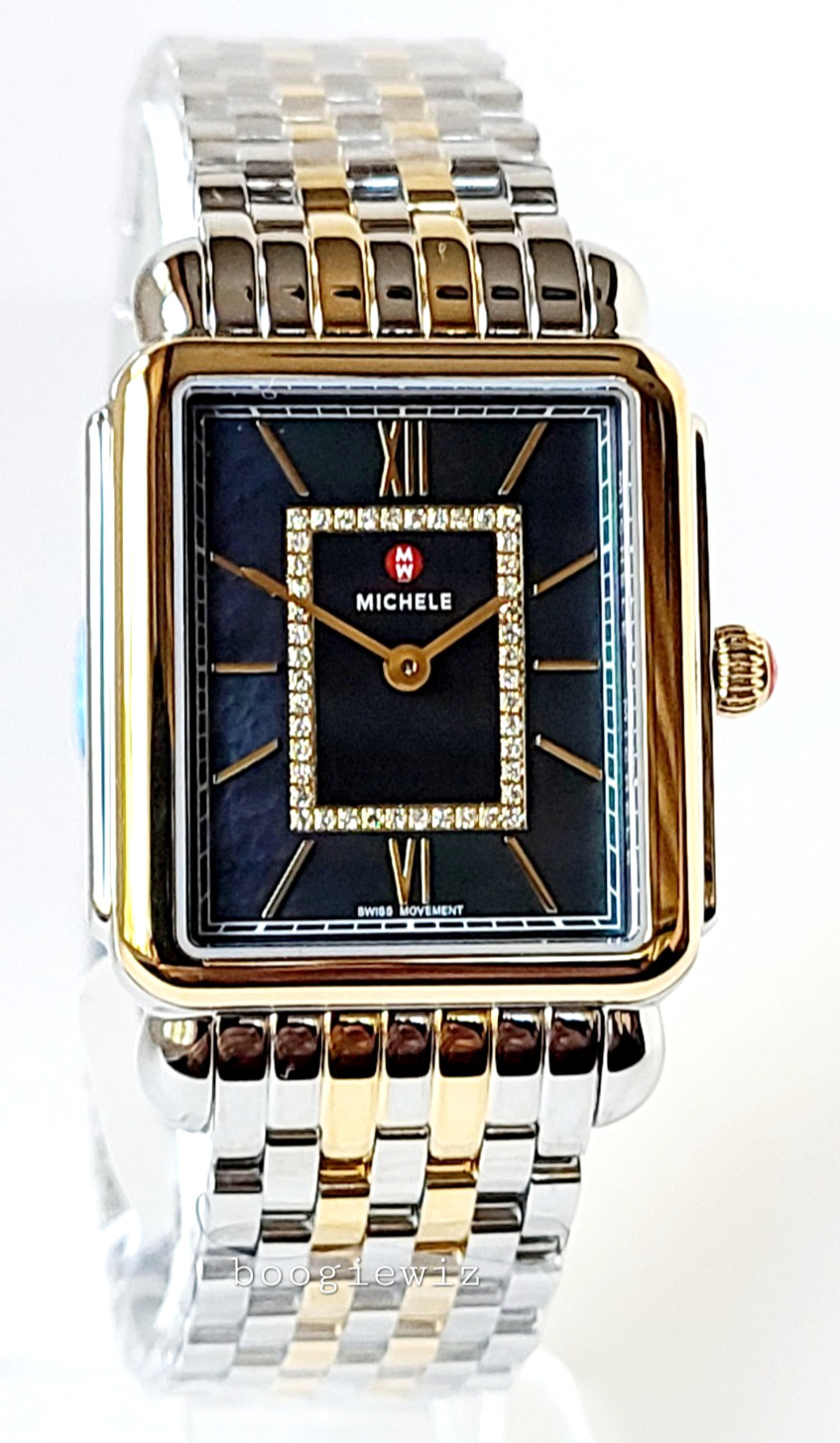 MICHELE SWISS DECO II DIAMOND 2 TONE NAVY FACE WATCH, MWW06X000050 NIB