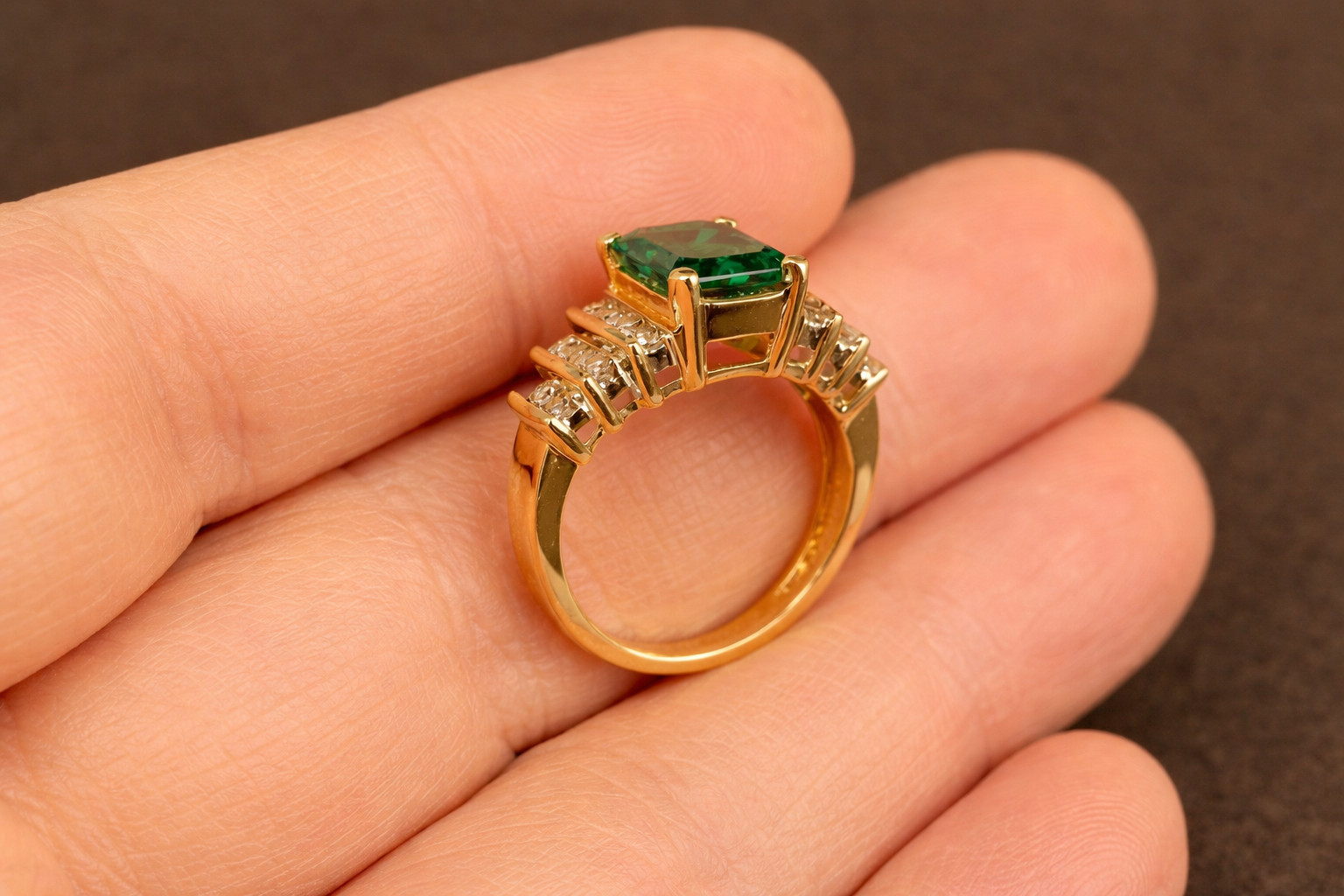 3.20 Ct Emerald Cut Natural Emerald Diamond Engagement Ring 14K Yellow Gold Sz 8