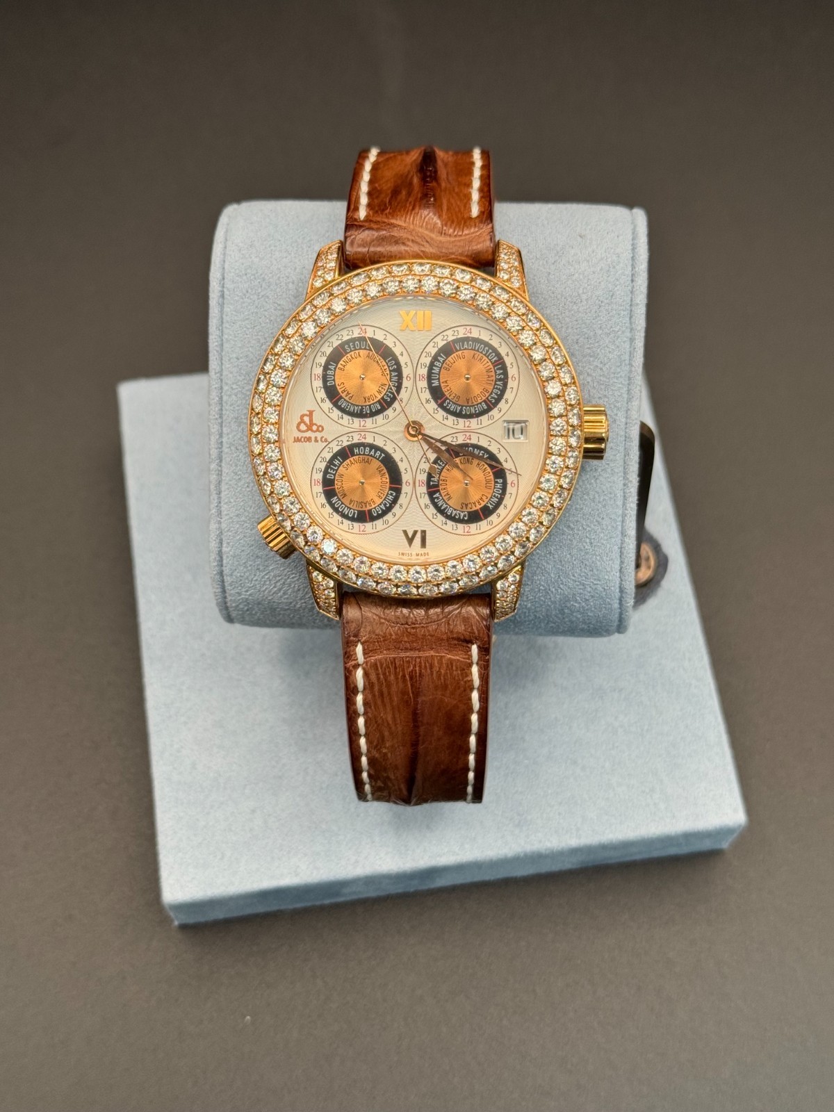 Jacob & Co. Automatic Men’s Watch Rose Gold Case Leather Strap Authentic Luxury