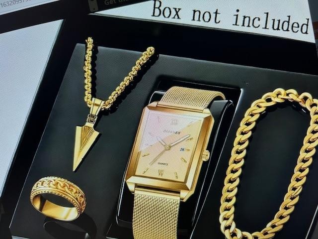 4pcs/Set Fashion Men’S Quartz Watch, Ring & Necklace Bracelet Set