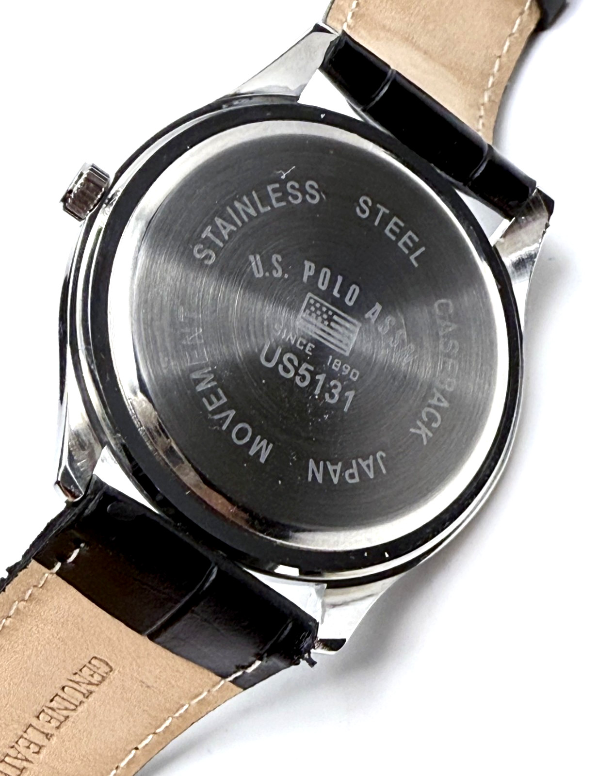 U.S. POLO ASSN. US5131 FANCY GOLD/SILVER DIAL BLACK LEATHER BAND MENS WATCH~NWOT