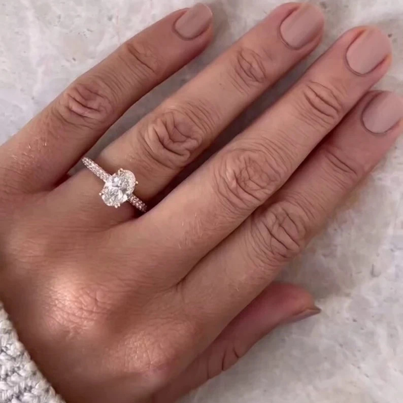IGI 2.00 CT Oval Cut VS1 Lab Grown Diamond Solitaire Wedding Ring 14K Rose Gold
